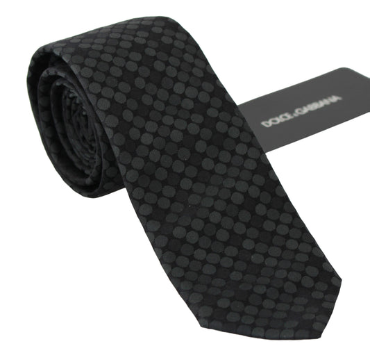 Elegant Dark Gray Polka Dot Silk Blend Tie