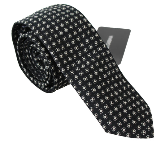 Elegant Black Patterned Silk Neck Tie