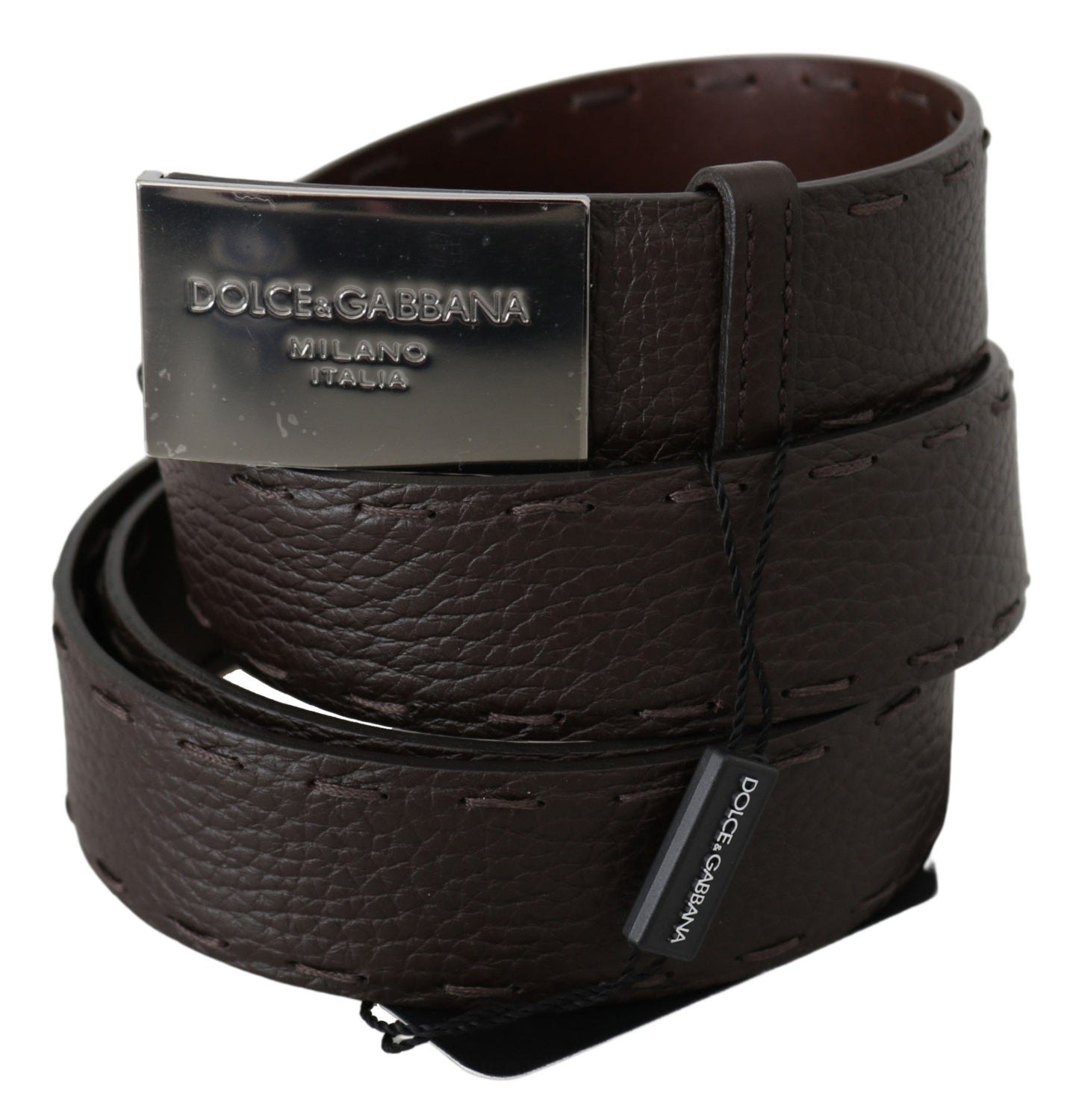 Elegant Brown Leather Belt with Silver Buckle