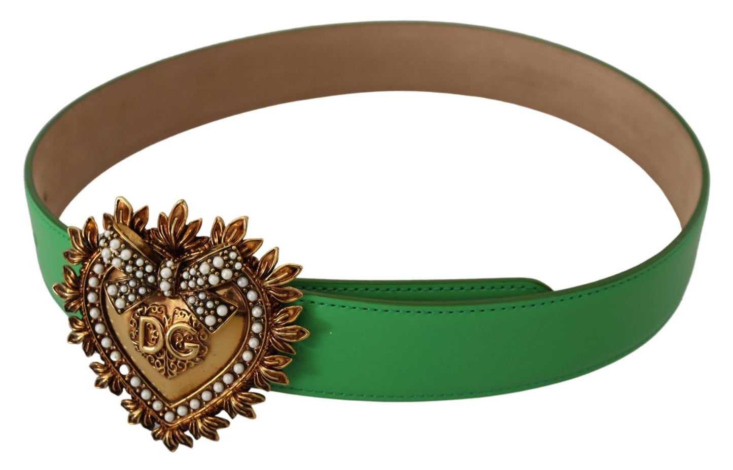 Elegant Green Leather Belt with Gold Buckle