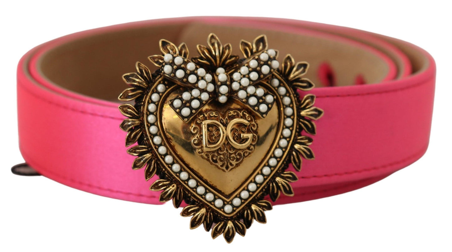 Elegant Pink Satin Belt with Gold Heart Buckle