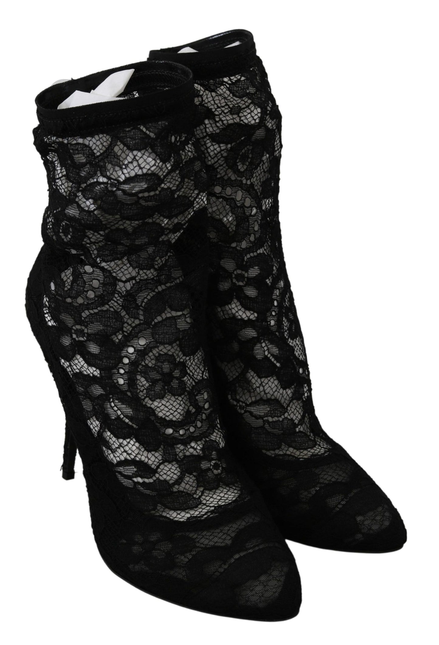 Elegant Black Floral Lace High Heel Boots