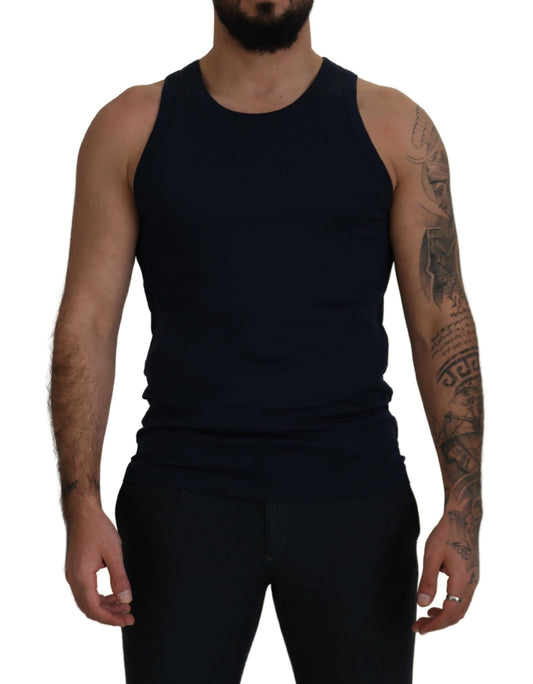 Blue Cotton Sleeveless Logo Men T-shirt