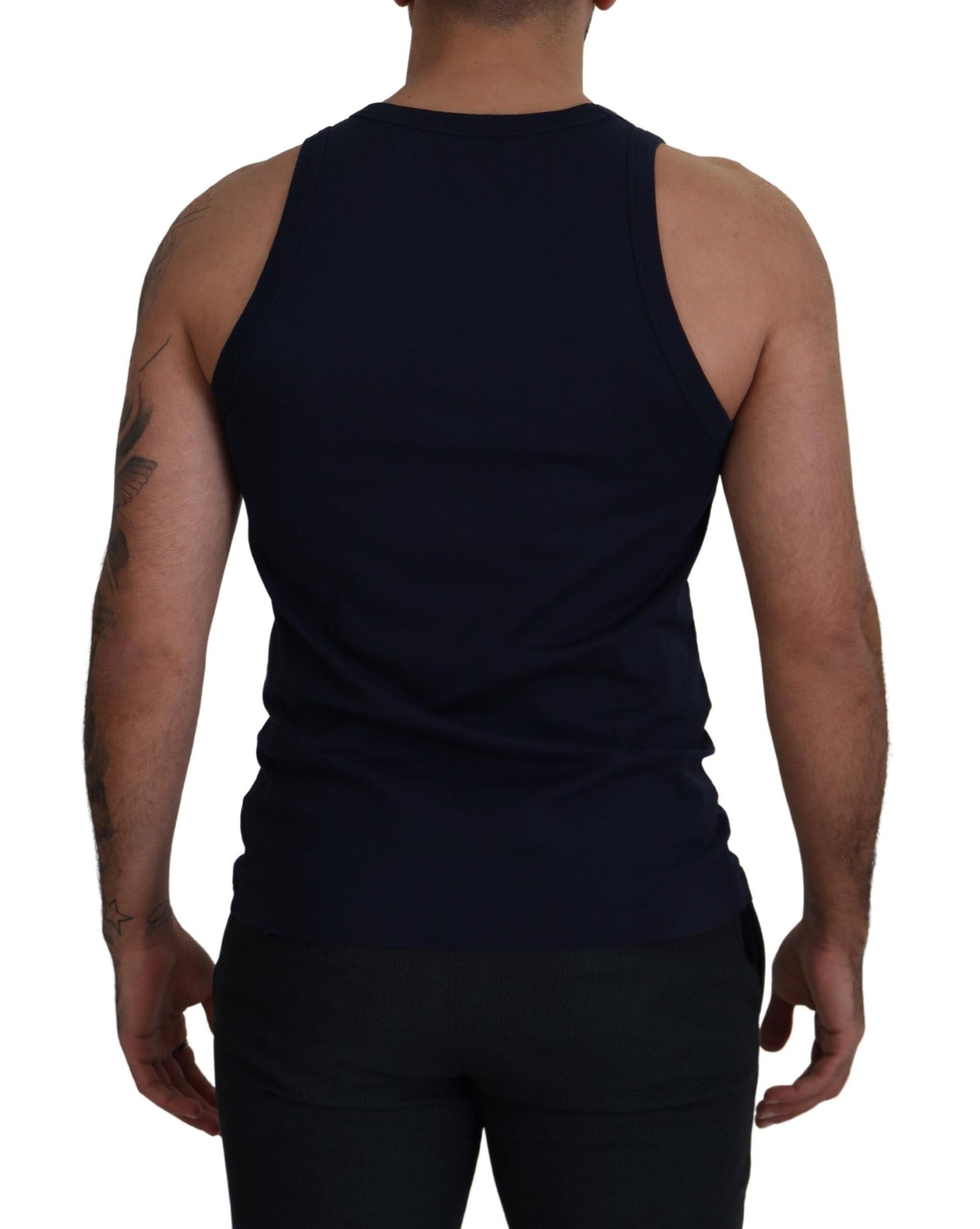 Blue Cotton Sleeveless Logo Men T-shirt