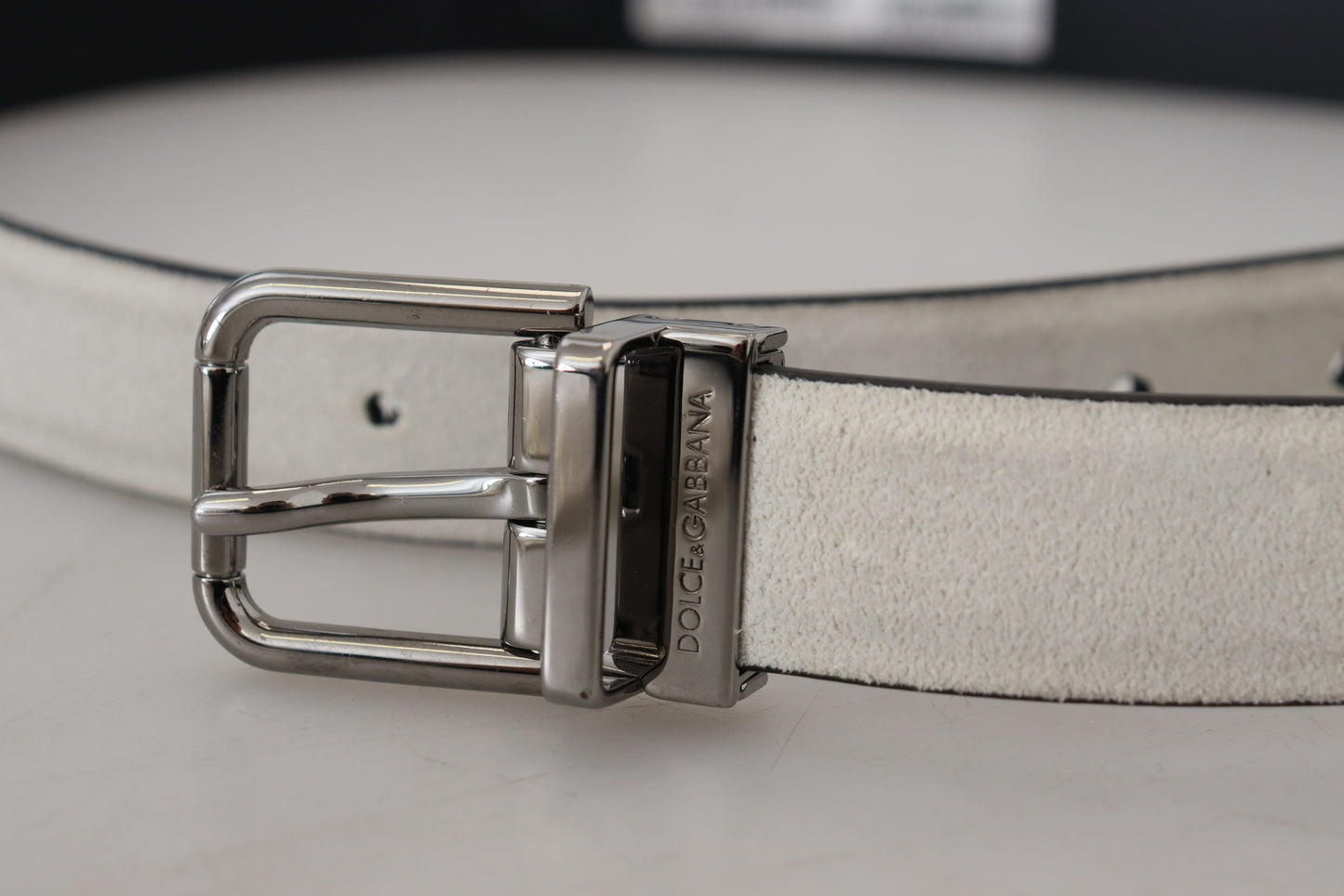 Italian White Leather Belt with Metal Buckle