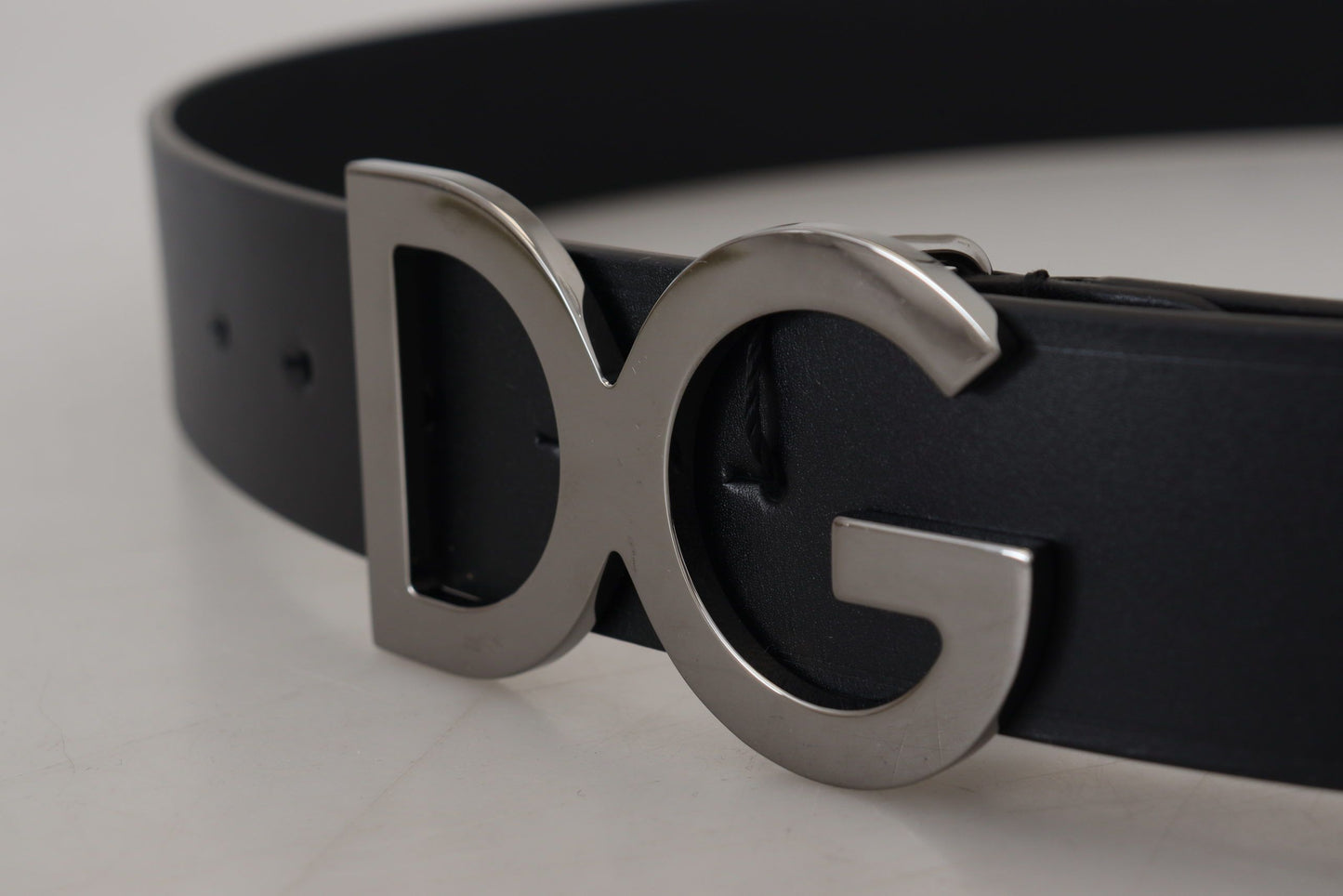 Elegant Black Leather DG Logo Belt