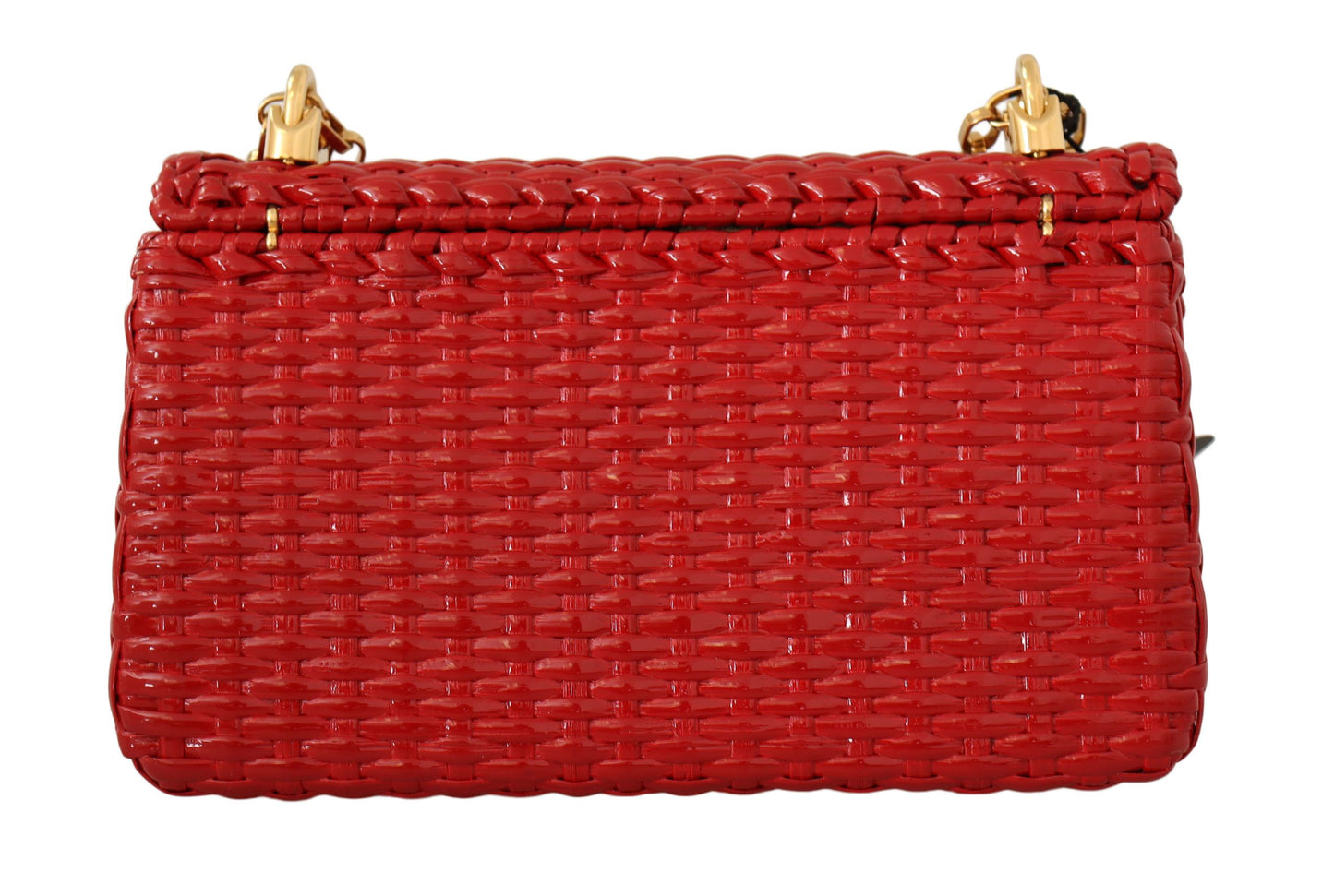 Elegant Red Wicker Shoulder Bag with Gold Chain