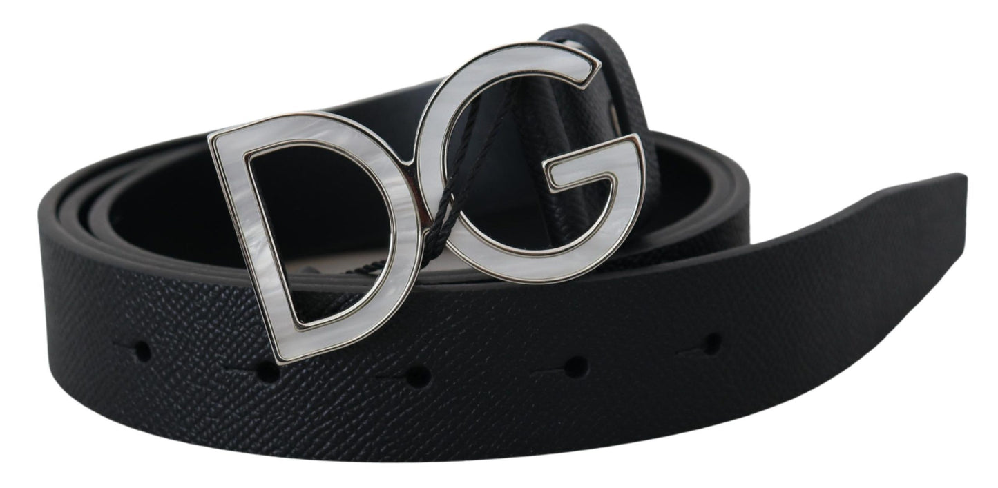 Elegant Black Leather Belt with DG Buckle