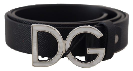 Elegant Black Leather Belt with DG Buckle