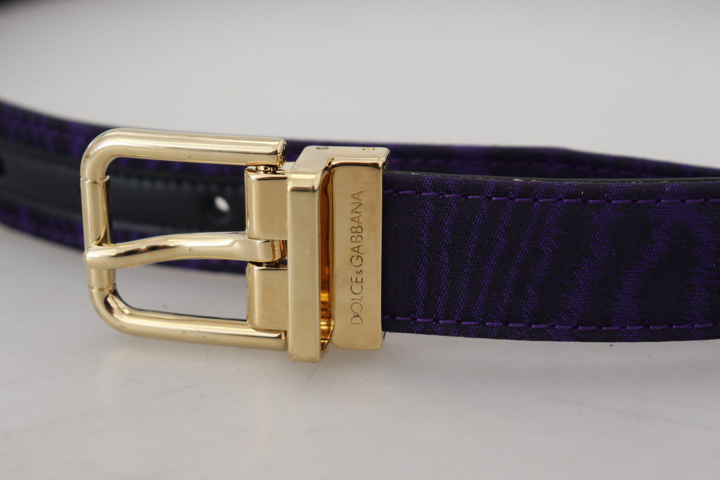 Elegant Purple Jacquard Leather Belt