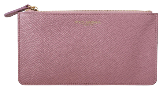 Dolce & Gabbana Pink Leather Slim Purse Zipper Closure Pouch Women's Wallet