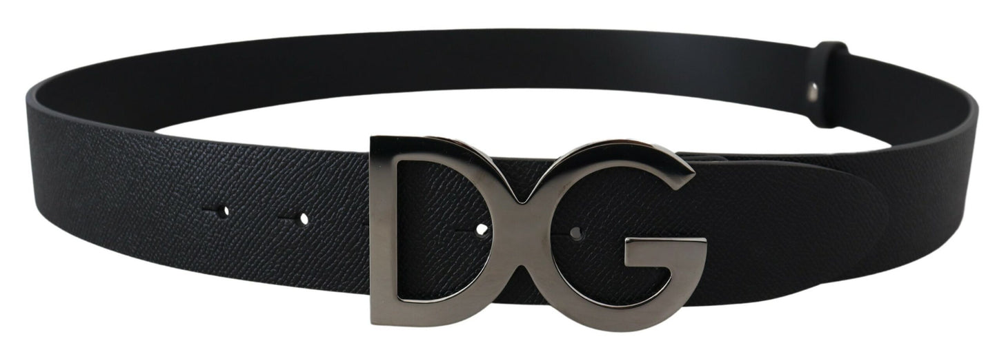 Elegant Black Leather Belt with Silver Buckle