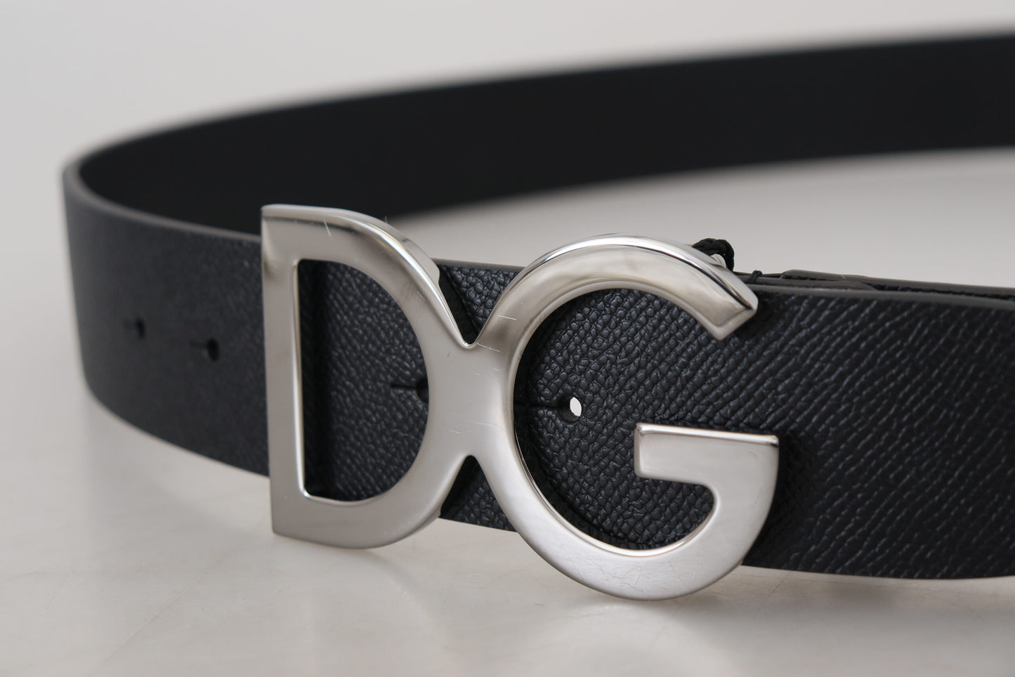 Elegant Black Leather Belt with Silver Buckle