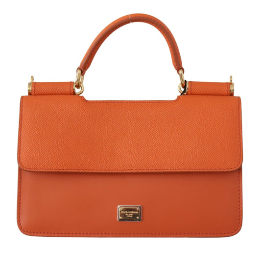 Exquisite Orange Leather Clutch with Gold Accents