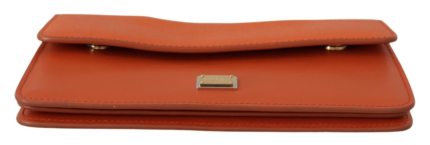 Exquisite Orange Leather Clutch with Gold Accents