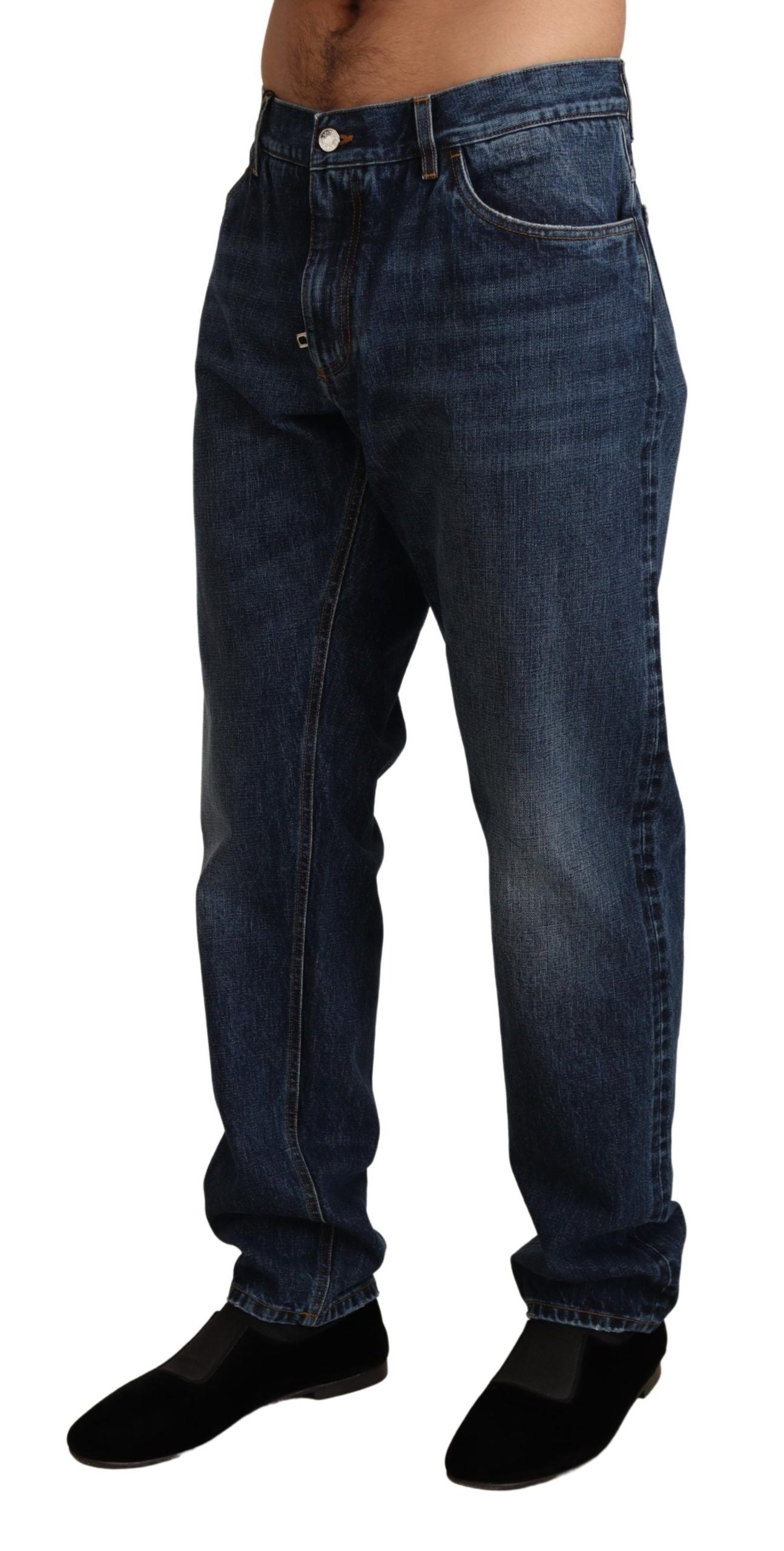 Elegant Straight Cut Dark Blue Denim Jeans