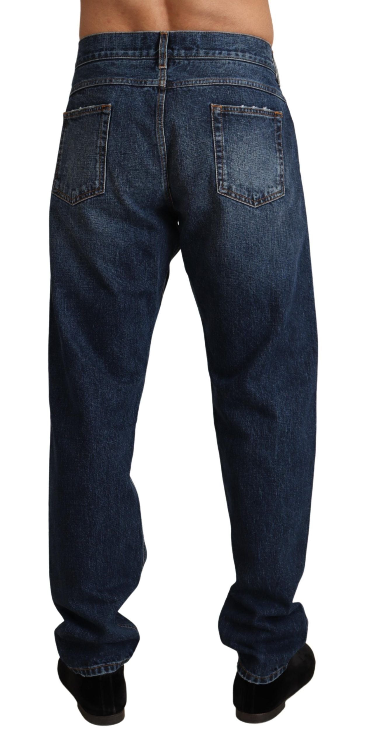 Elegant Straight Cut Dark Blue Denim Jeans