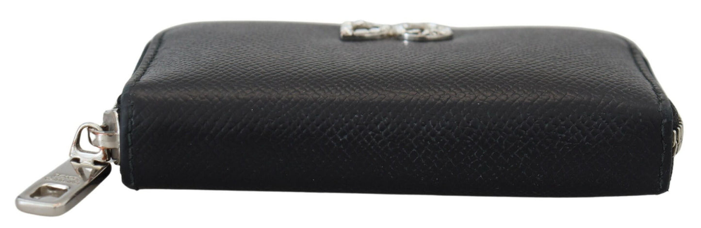 Elegant Leather Continental Wallet - Black with Silver Details