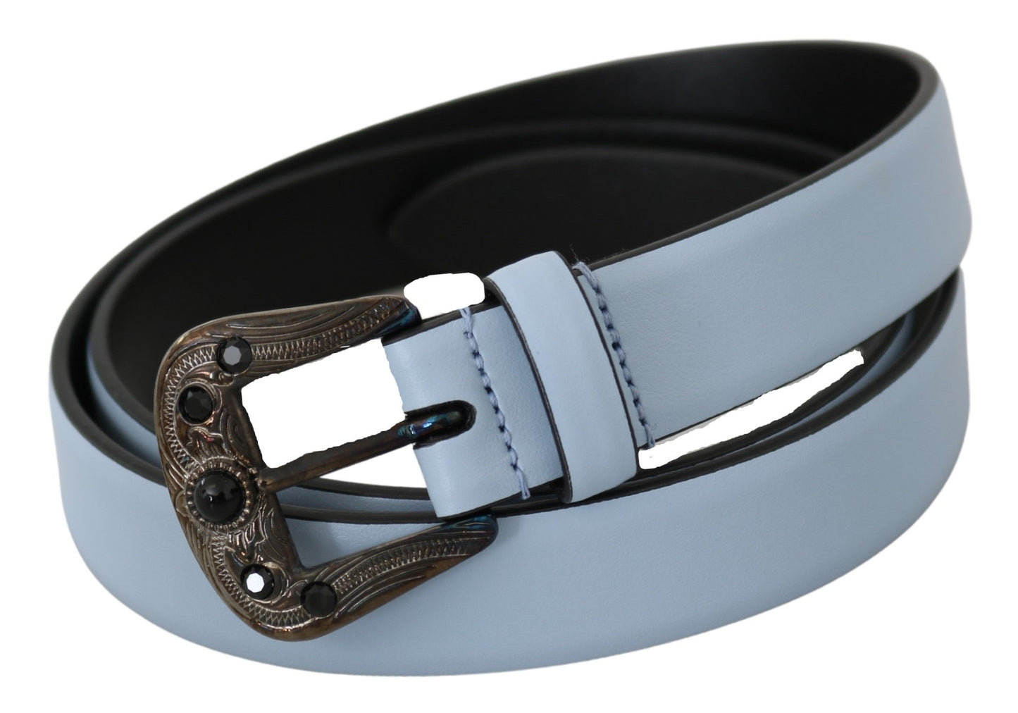 Elegant Blue Leather Crystal Buckle Belt