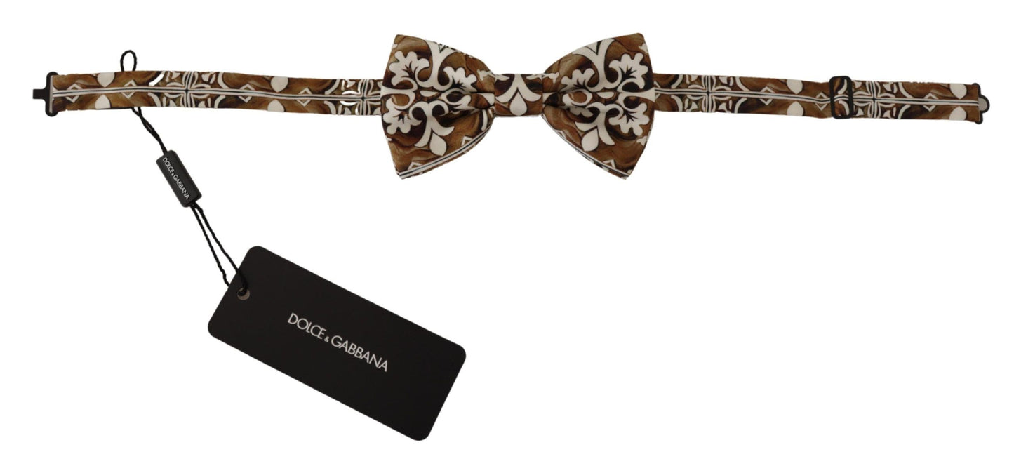 Elegant White Patterned Silk Bow Tie