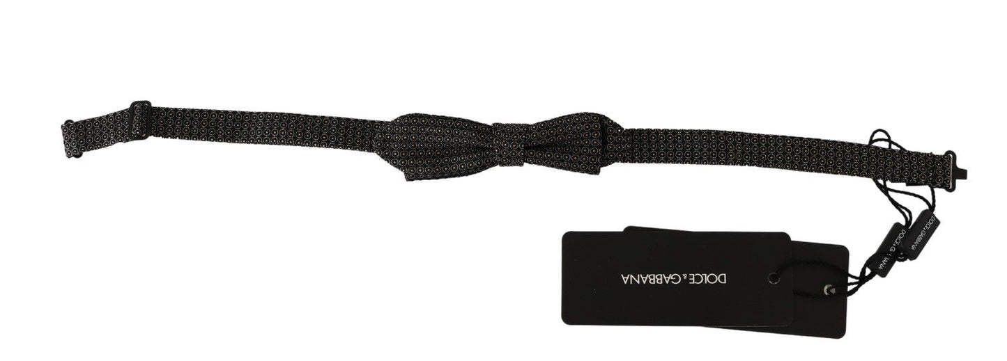 Elegant Silk Black Patterned Bow Tie