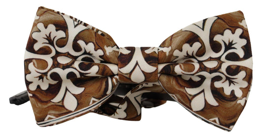 Elegant White Patterned Silk Bow Tie