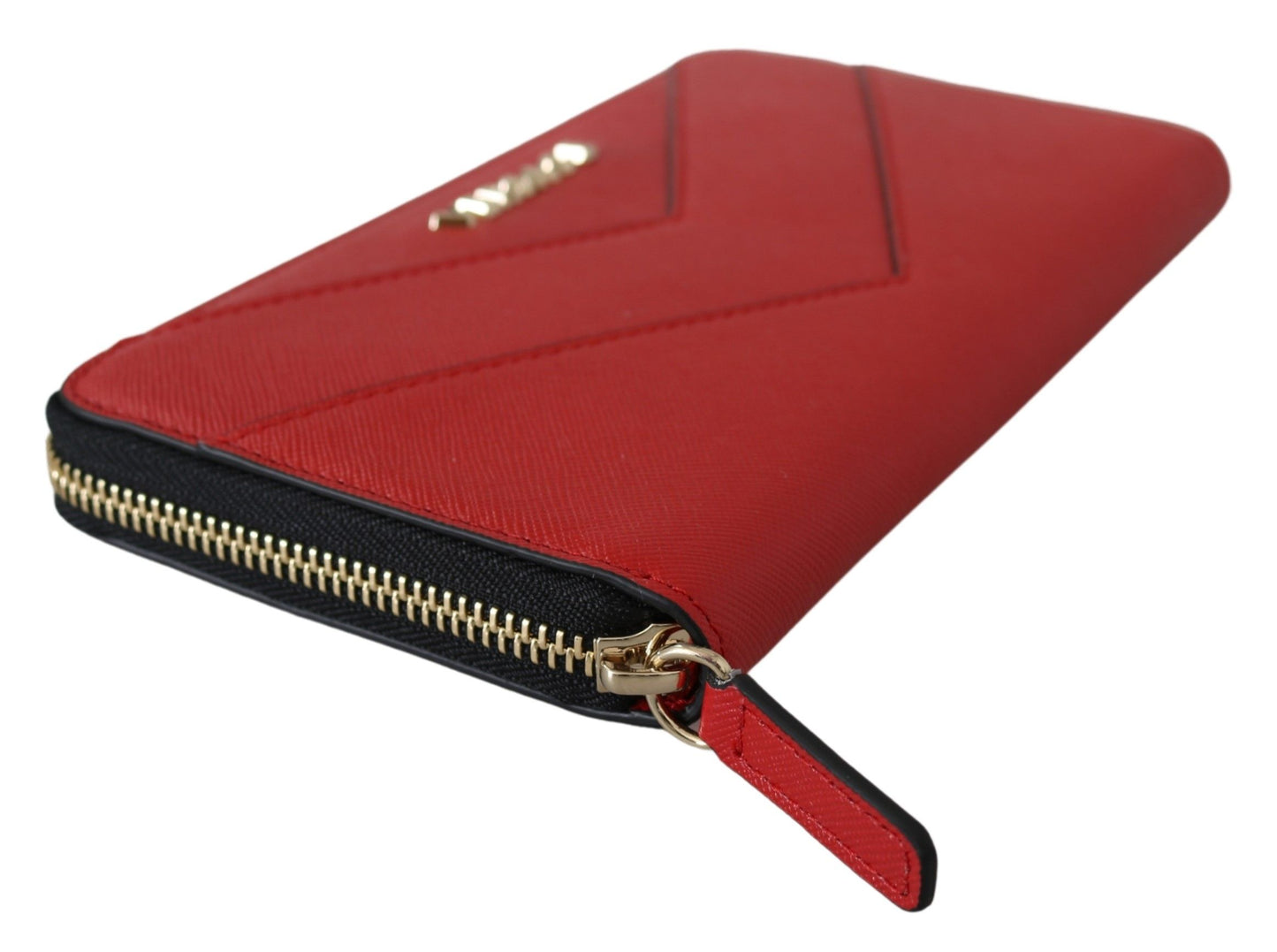 Chic Red Leather Zip Around Wallet