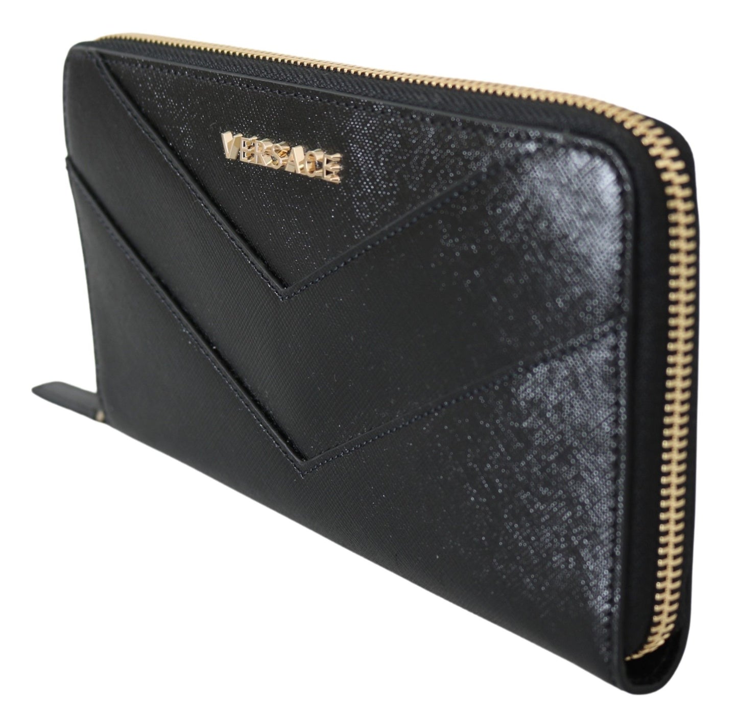 Elegant Black Leather Zip Around Luxury Wallet