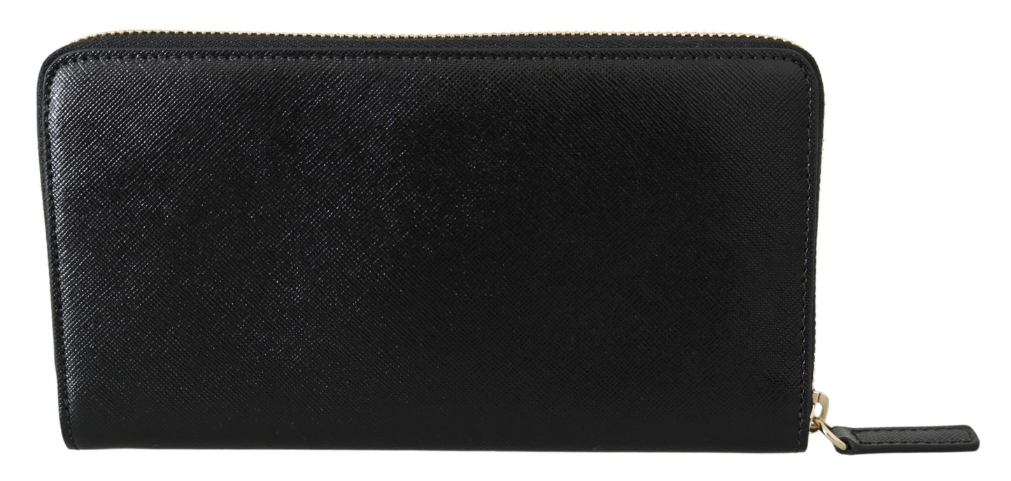 Elegant Black Leather Zip Around Luxury Wallet