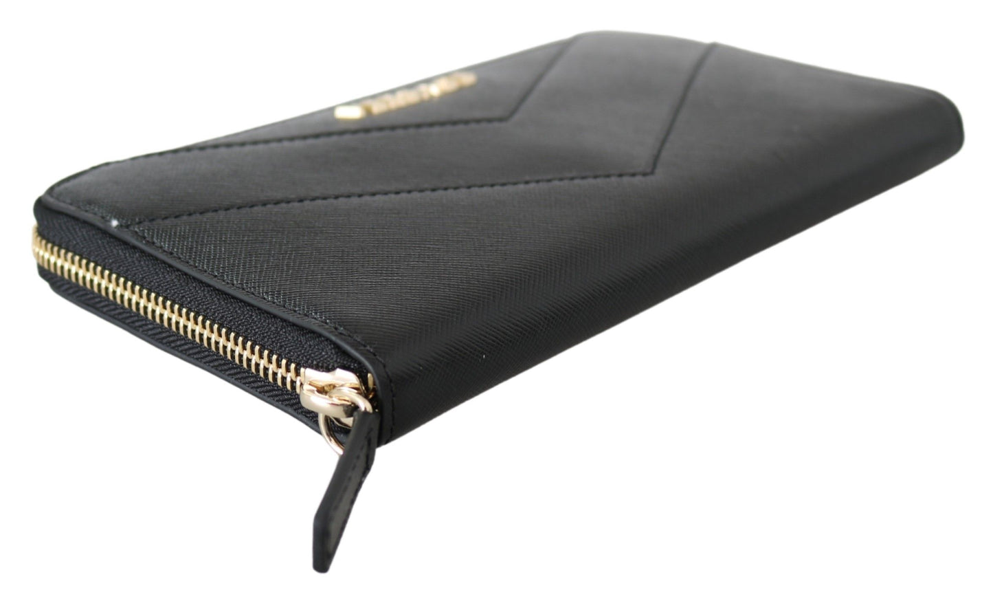 Elegant Black Leather Zip Around Luxury Wallet