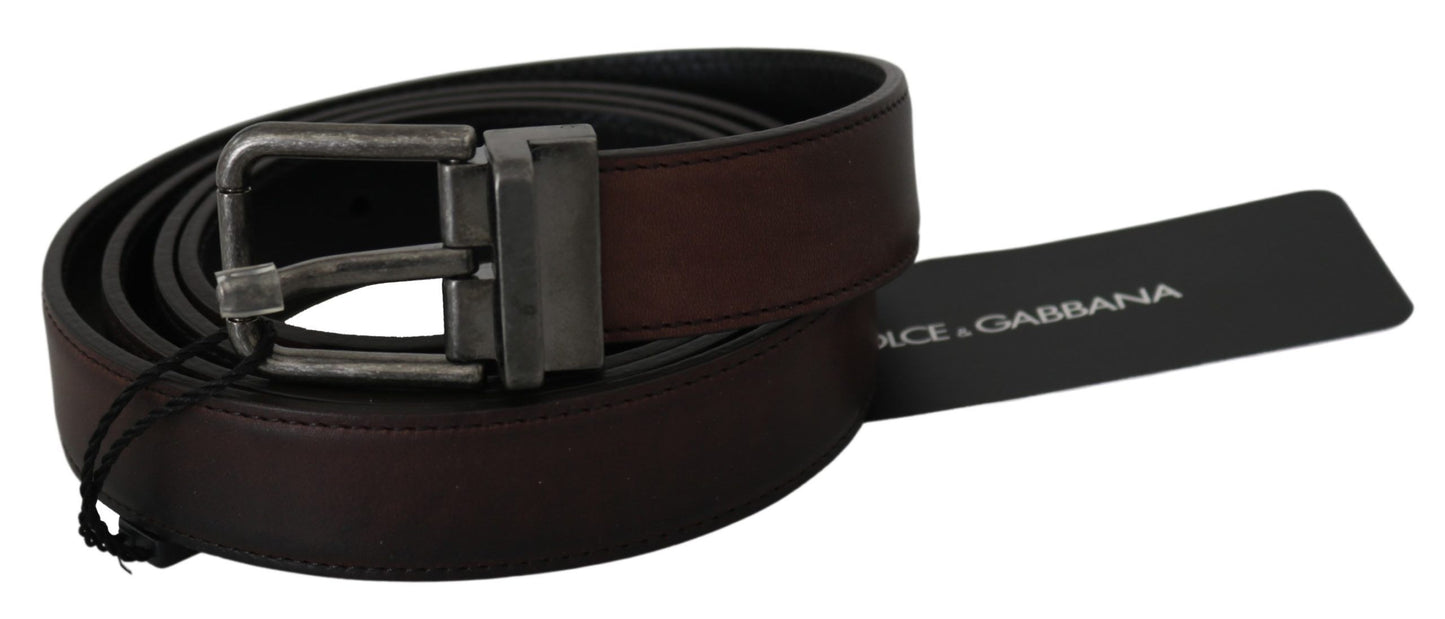 Elegant Brown Leather Belt with Gray Buckle