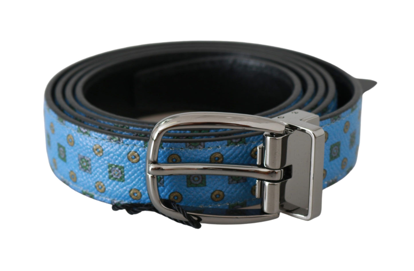 Elegant Blue Baroque Leather Belt & Silk Tie Set