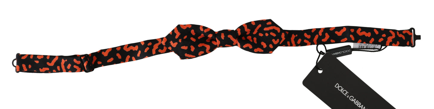 Elegant Silk Tied Bow Tie in Orange Black