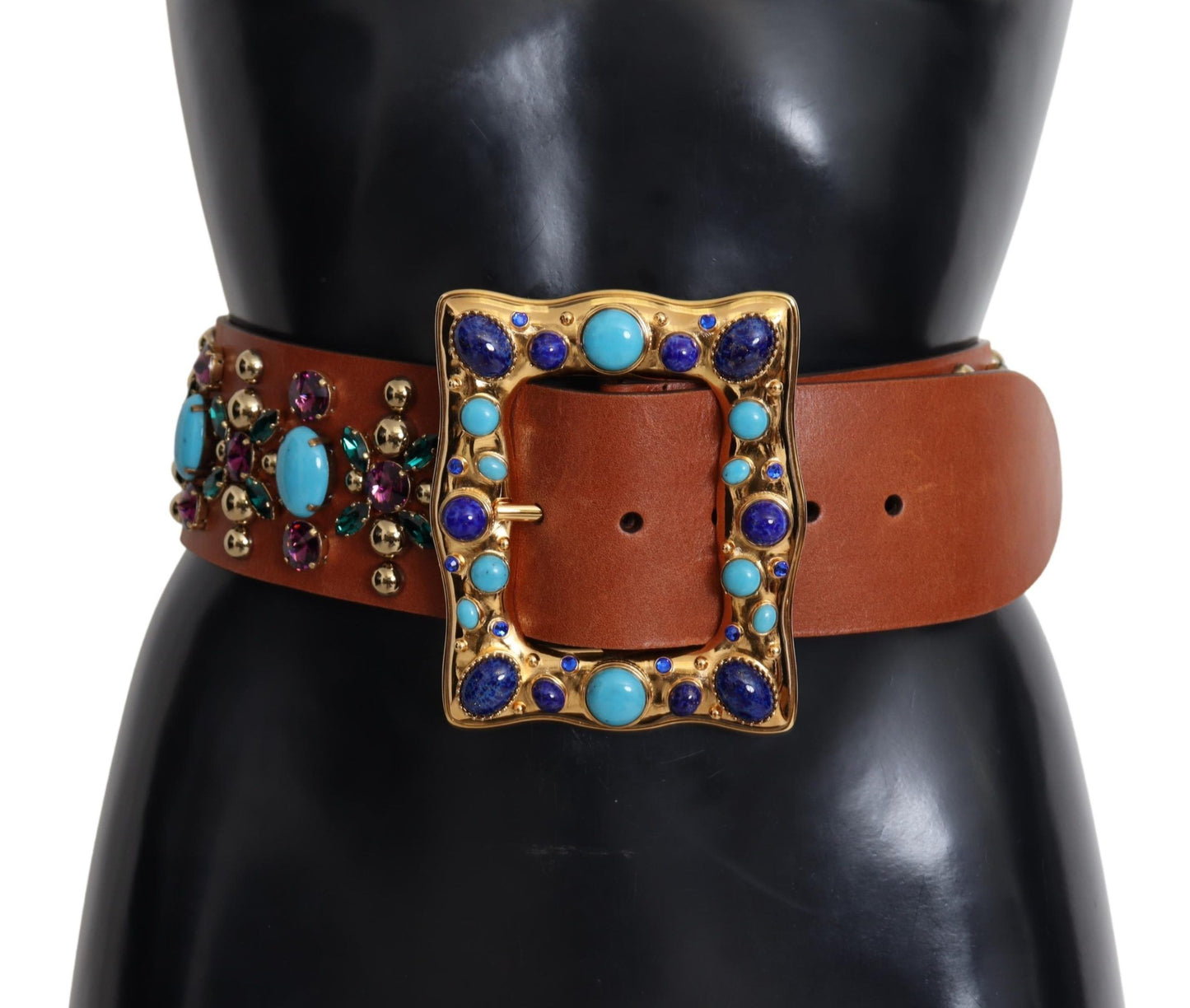 Elegant Studded Leather Belt with Gold Accents