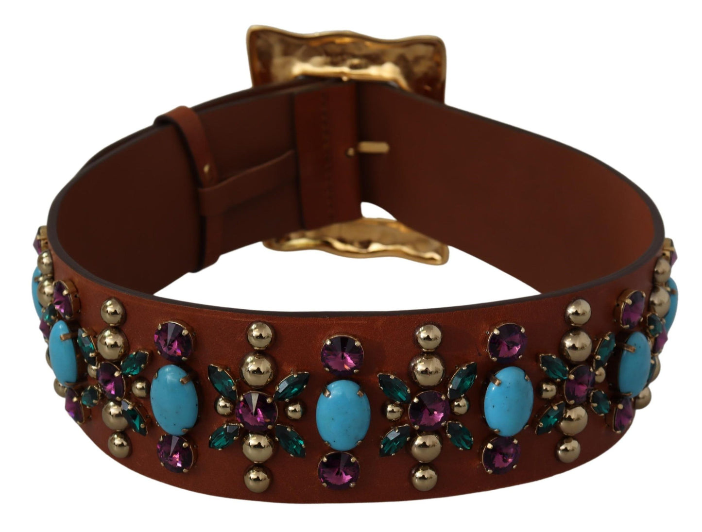 Elegant Studded Leather Belt with Gold Accents