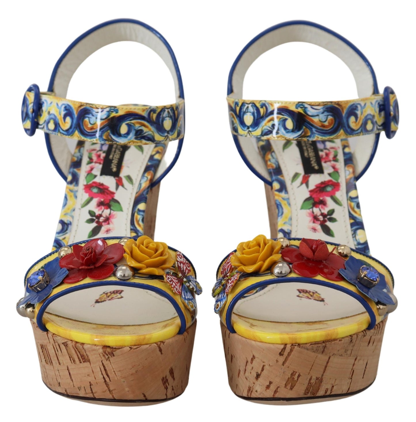 Majolica Print Ankle Strap Wedge Sandals