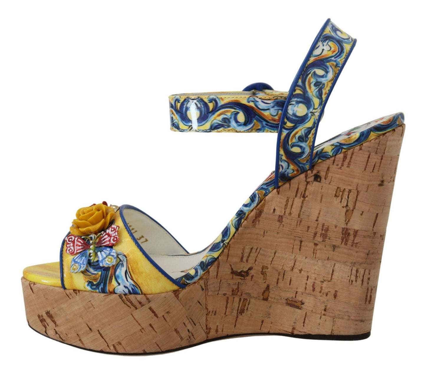 Majolica Print Ankle Strap Wedge Sandals