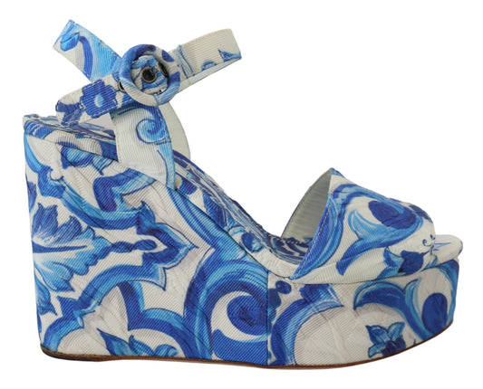 Majolica Print Cotton Wedge Sandals