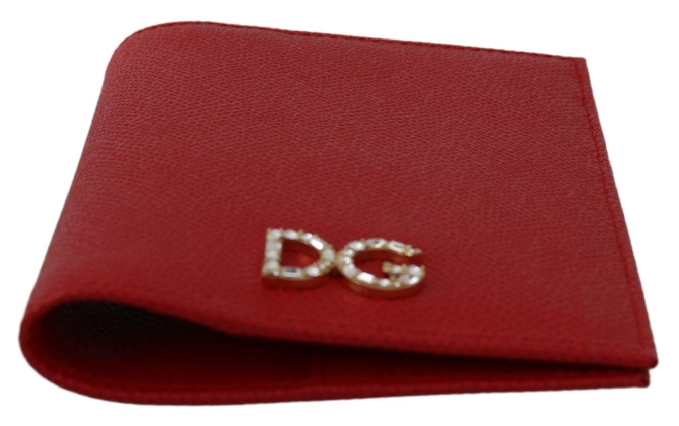 Elegant Red Leather Bifold Wallet with Crystal Accents