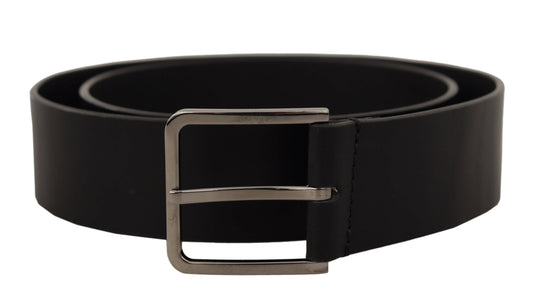 Elegant Black Leather Belt with Metal Buckle