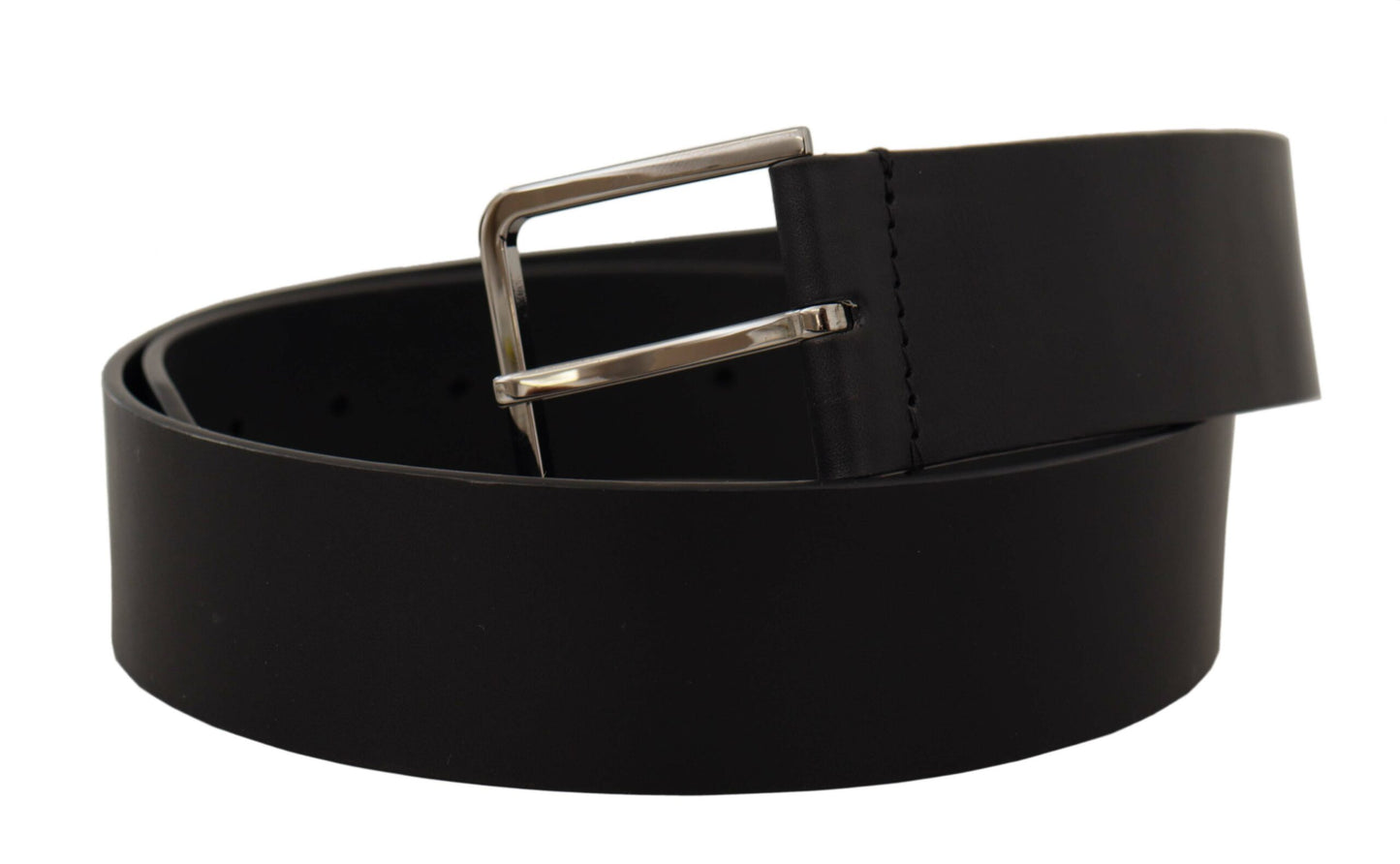 Elegant Black Leather Belt with Metal Buckle