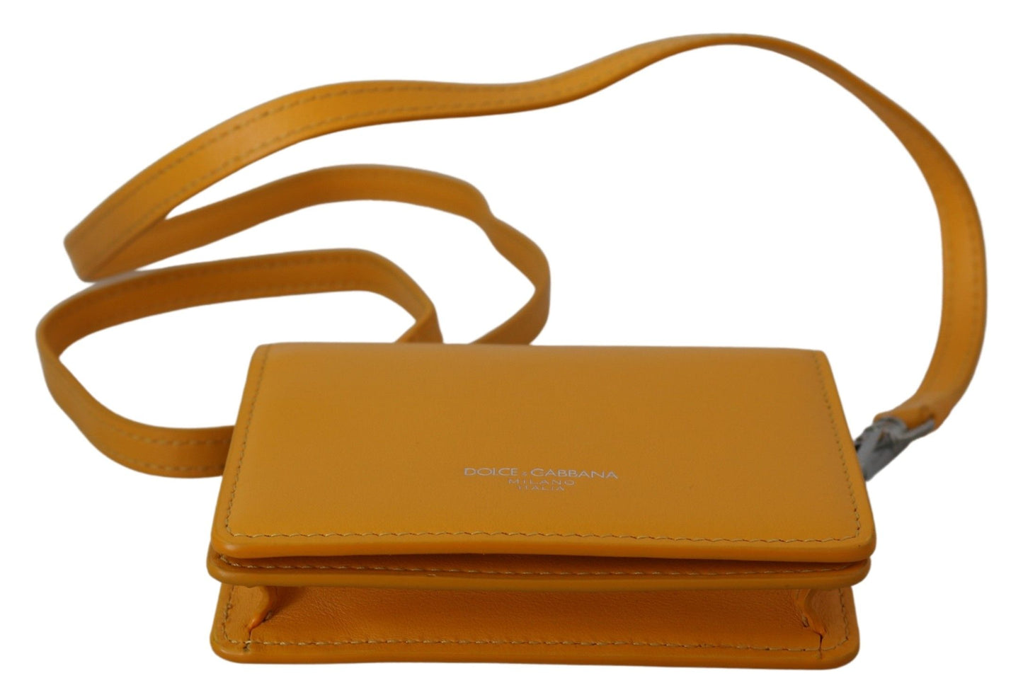 Sunny Yellow Leather Bifold Wallet with Strap