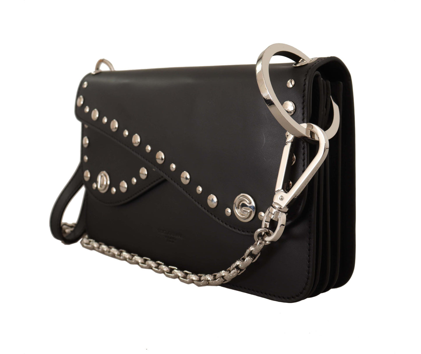 Elegant Black Leather Shoulder Bag with Silver Detailing