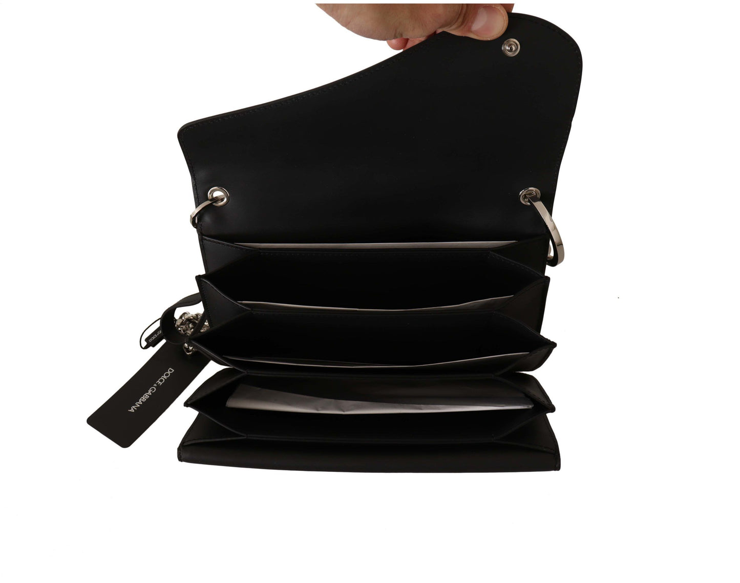 Elegant Black Leather Shoulder Bag with Silver Detailing