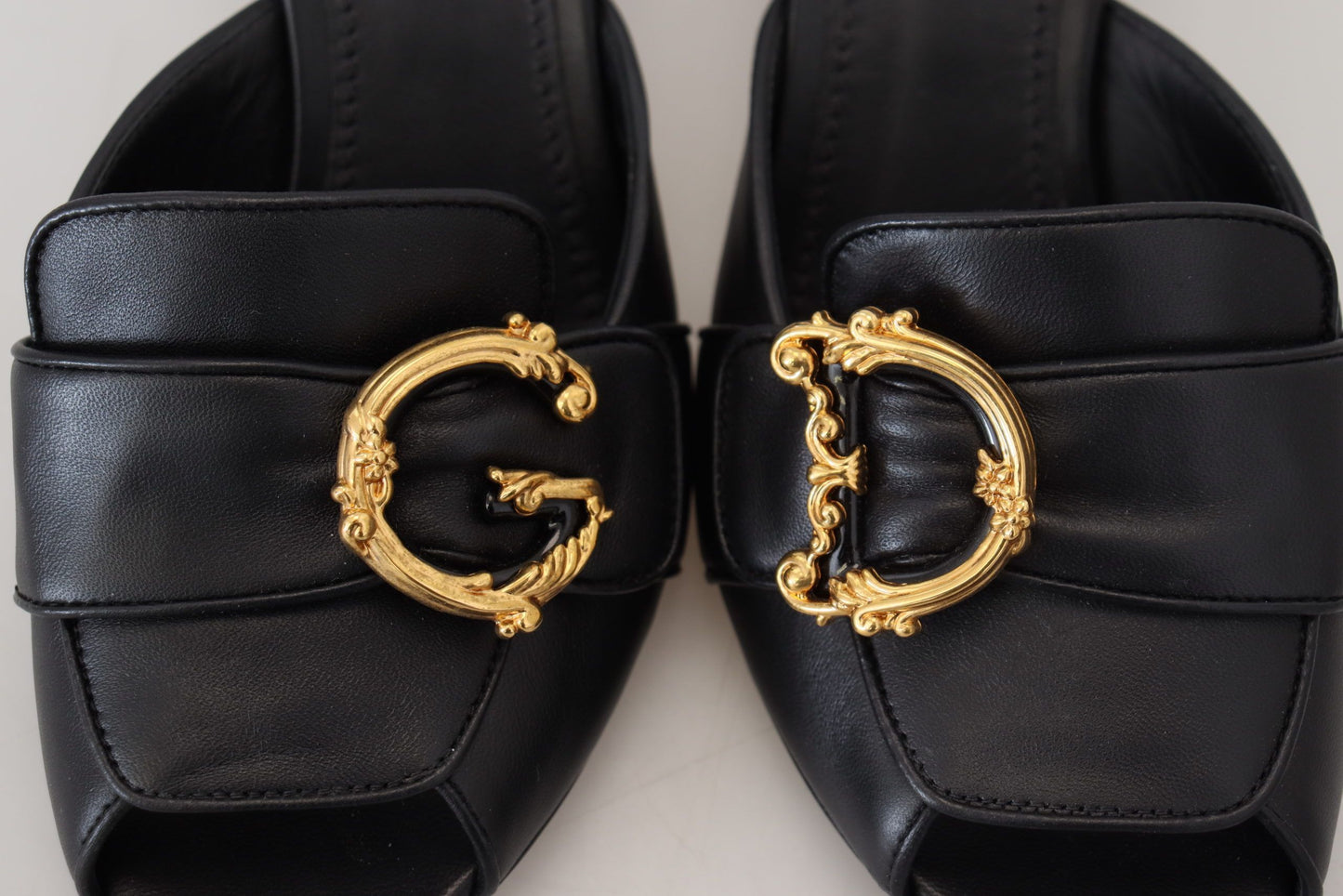 Elegant Black Leather Sandals with DG Emblem