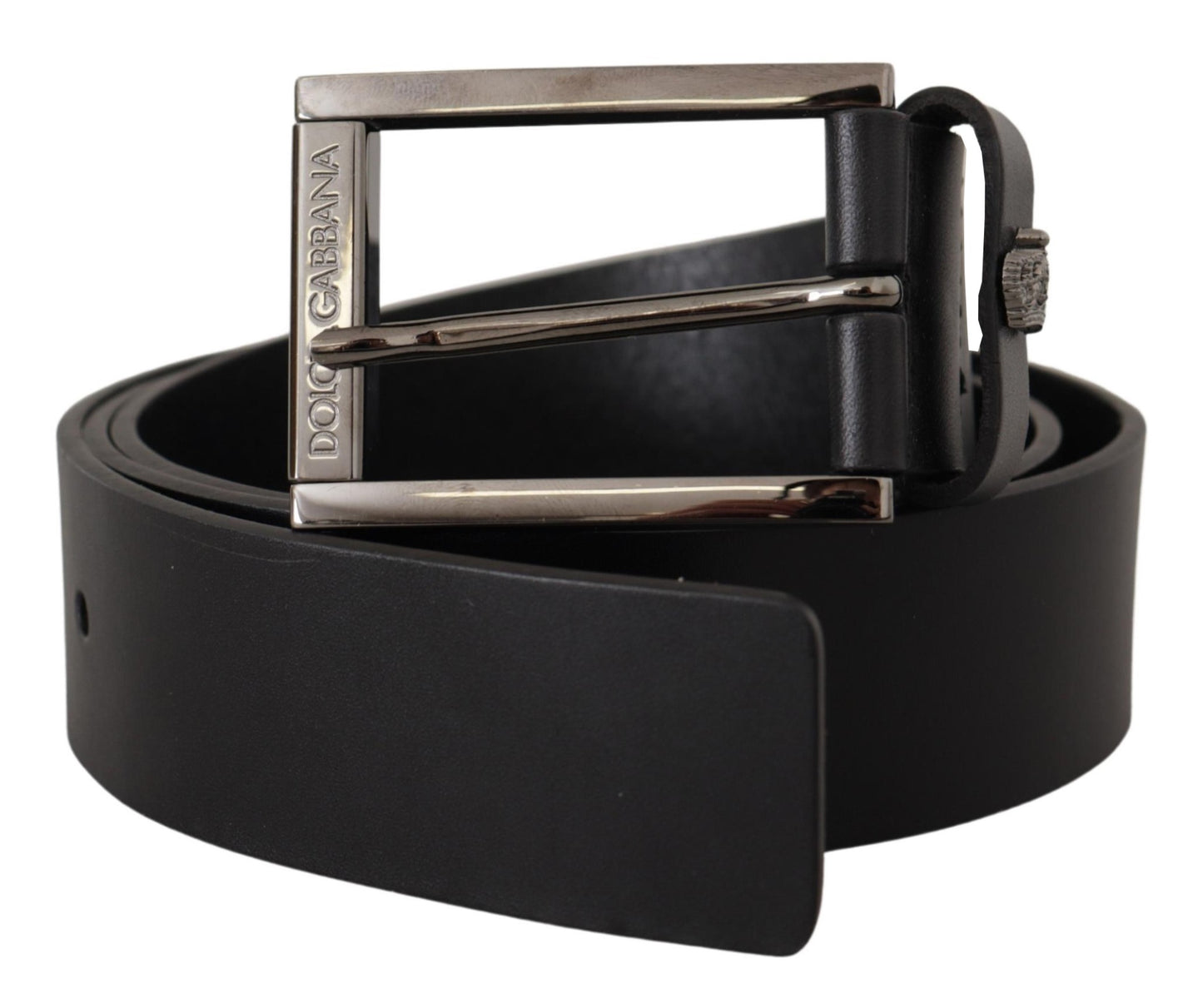 Black Calf Leather Engraved Crown Logo Buckle Belt