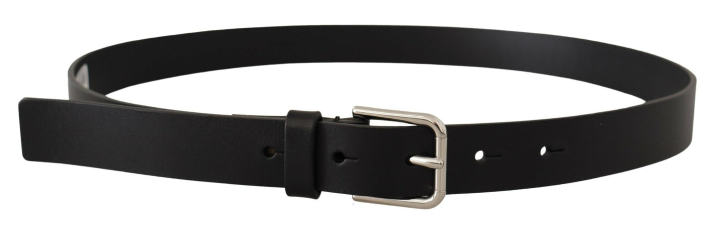 Elegant Black Leather Belt with Metal Buckle