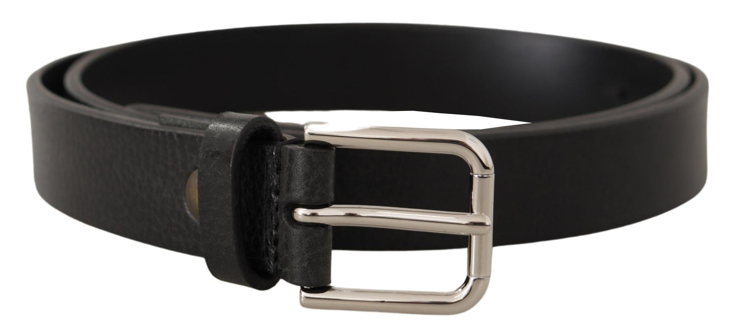 Elegant Black Leather Belt with Metal Buckle