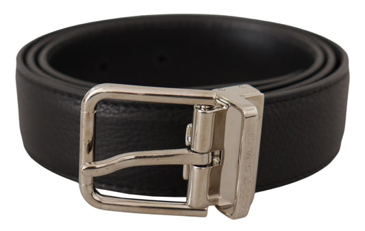 Elegant Black Leather Belt with Metal Buckle