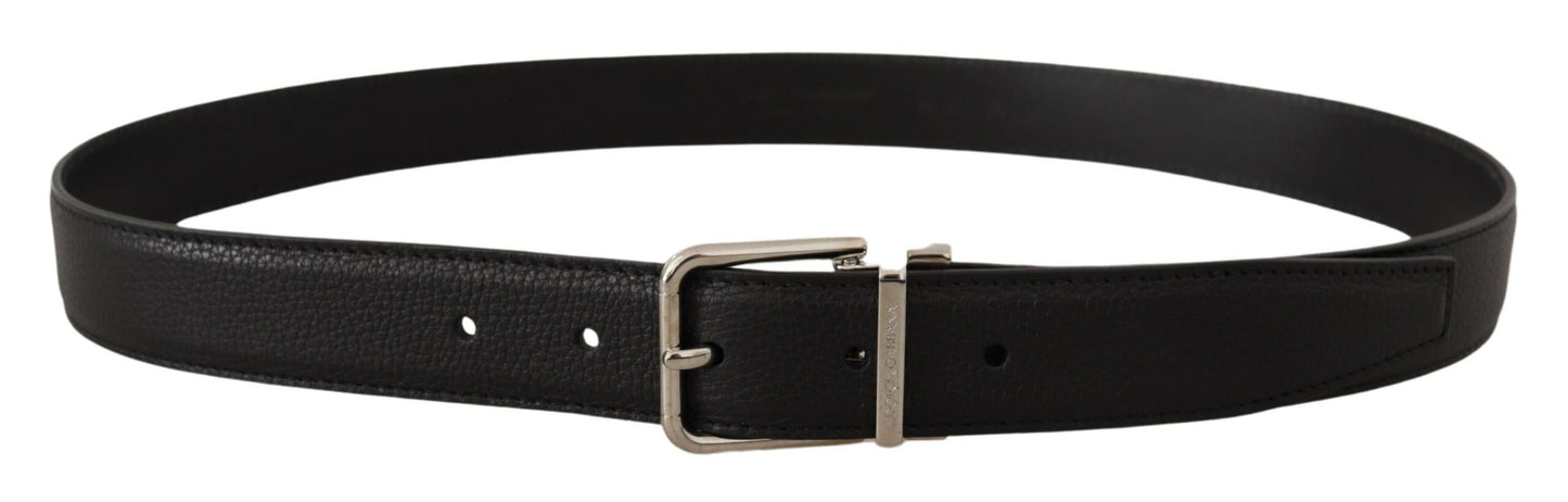 Elegant Black Leather Belt with Metal Buckle